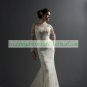 Free Shipping Long Sleeves Ivory Champagne Lace Bridal Gown Mermaid High-necked Wedding Dress M038