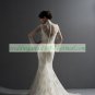 Free Shipping Long Sleeves Ivory Champagne Lace Bridal Gown Mermaid High-necked Wedding Dress M038