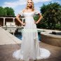 Free Shipping Short Sleeves White Organza Flowers Beaded A-line Wedding Dress H003