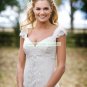 Free Shipping Cap Sleeves White Tulle Lace Bridal Gown Beaded A-line Wedding Dress E941
