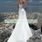 Free Shipping Strapless White Chiffon Bridal Gown Ruffled Beaded A-line Beach Wedding Dress A027