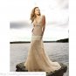 Free Shipping  Double Straps Champagne Lace Applique Beaded  A-line Beach Wedding Dress L21