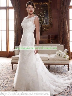 Double Straps  White Lace Bridal Gown Applique Beaded A-line Wedding Dress