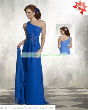 Free Shipping One Shoulder Blue Chiffon Ruffled Beaded the Mother of  Bridal Dress With Shawl 1(2)