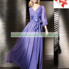 Free Shipping 3/4 Sleeves Purple Chiffon Ruffled Floor -Length the Mother of  Bridal Dress 1(7)