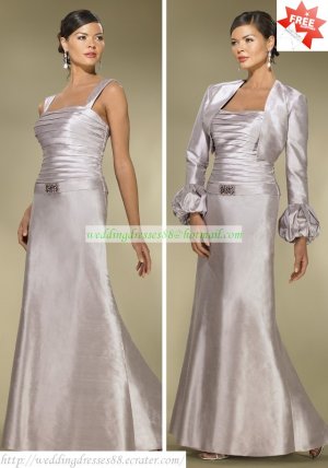 Free Shipping Long Sleeves Jacet Ivory Satin Ruffled Beaded the Mother of  Bridal Dress 1(32)