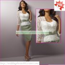 Free Shipping Mid-Sleeves Lace Green Satin Beaded Tea-length the Mother of  Bridal Dress 1(36)