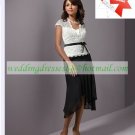 Free Shipping Cap Sleeves Lace Black Chiffon Beaded Tea-length the Mother of  Bridal Dress 1(39)