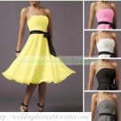 Free Shipping Strapless White Yellow Pink Chiffon Ruffled Bridesmiad Dress Cocktail Dress