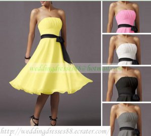 Free Shipping Strapless White Yellow Pink Chiffon Ruffled Bridesmiad Dress Cocktail Dress