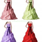 Free Shipping Strapless Pink Purple Green Taffeta Ruffled Beaded Ball Gown Prom Dress