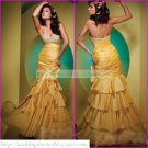 Free Shipping Hot Sale 2012 Strapless Yellow Taffeta Ruffled Beaded Party Dress Prom Dress