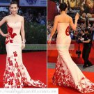 Free Shipping 2012 Hot Sale Strapless Pink Satin Embroider Beaded Evening Dress Party Dress