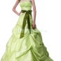 Free Shipping Strapless Pink Purple Green Taffeta Ruffled Beaded Ball Gown Prom Dress