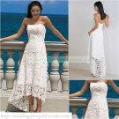 Strapless White Lace Short Wedding Dress Beaded Tea-length Beach Wedding Dress