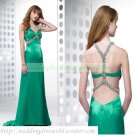 2012 Free Shipping Double Straps Green Stretch Satin Ruffled Beaded Evening Dress Party Dress