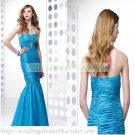 2012 Free Shipping Strapless Blue Taffeta Ruffled Beaded Mermaid Evening Dress Party Dress