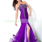 2012 Free Shipping Strapless Purple Organza Ruffled Applique Beaded Evening Dress Party Dress
