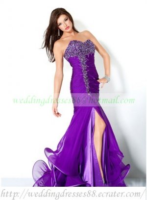 2012 Free Shipping Strapless Purple Organza Ruffled Applique Beaded Evening Dress Party Dress