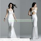 2012 Free Shipping Double Straps White Chiffon Ruffled Beaded Mermaid Evening Dress Party Dress