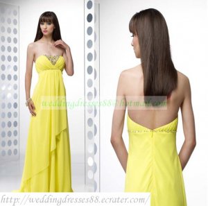 Free Shipping Strapless Yellow Chiffon Ruffled Beaded Empire Maternity Evening Dress Party Dress