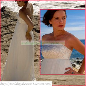 Free Shipping Strapless White Chiffon Empire Maternity Bridal Gown Embroidery Beaded Wedding Dress