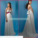 Free Shipping Strapless White Chiffon Empire Maternity Bridal Gown Applique Beaded Wedding Dress