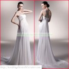 Free Shipping One Shoulder White Chiffon Empire Maternity Bridal Gown Ruffled Beaded Wedding Dress
