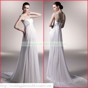 Free Shipping One Shoulder White Chiffon Empire Maternity Bridal Gown Ruffled Beaded Wedding Dress