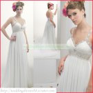 Free Shipping Double Straps White Chiffon Empire Maternity Bridal Gown Ruffled Beaded Wedding Dress
