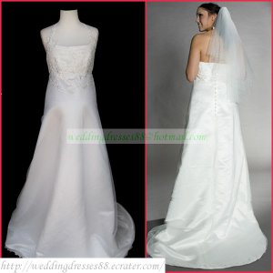 2011 Free Shipping Halter White Chiffon Empire Maternity Bridal Gown Applique Beaded Wedding Dress