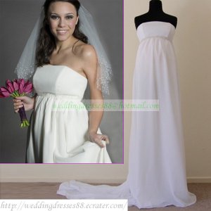 2011 Free Shipping Strapless White Chiffon Empire Maternity Bridal Gown Beaded Wedding Dress