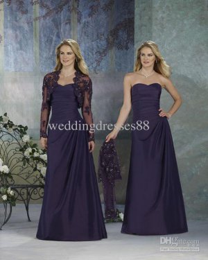 3/4 Sleeves Lace Jacket Purple Strapless Ruffled  Floor Length Bridesmaid Dress