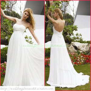 2011 Free Shipping Strapless White Chiffon Empire Maternity Bridal Gown Ruffled Beaded Wedding Dress