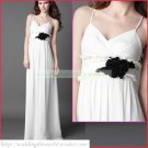Free Shipping Double Spaghetti White Chiffon Empire Maternity Bridal Gown Black Flower Wedding Dress
