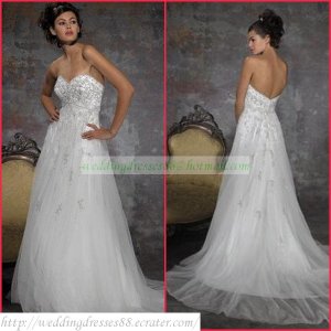 Free Shipping Strapless White Organza Empire Maternity Bridal Gown Applique Beaed Wedding Dress