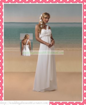 Free Shipping One Shoulder White Chiffon Empire Maternity Bridal Gown Ruffled  Wedding Dress