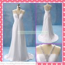 Free Shipping Halter White Chiffon Empire Maternity Bridal Gown Ruffled Beaded Wedding Dress H045