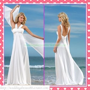Free Shipping Double Straps White Chiffon Empire Maternity Bridal Gown Ruffled Beaded Wedding Dress