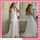 Free Shipping Halter White Chiffon Empire Maternity Bridal Gown Ruffled Beaded Wedding Dress H053