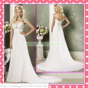 Free Shipping Strapless White Chiffon Empire Maternity Ruffled Beaded Wedding Dress H058