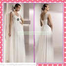 2012 Free Shipping Double Straps White Chiffon Empire Maternity Ruffled Beaded Wedding Dress