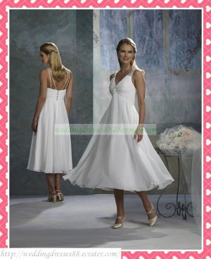 2012 Free Shipping Double Straps White Chiffon Empire Maternity Ruffled Beaded Short Wedding Dress