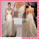 Double Spaghetti Ivory Organza Champagne Belt Empire Maternity Ruffled Beaded Lace Wedding Dress