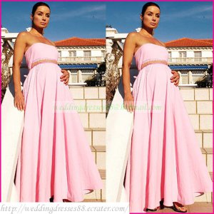 Strtapless Pink Chiffon Empire Maternity Bridal Dress Beaded Wedding Dress Bridal Gown