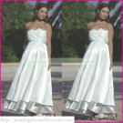 Strapless White Satin Empire Maternity Bridal Dress Lace Beaded  Wedding Dress BrIdal Gown