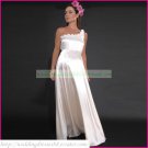 One Shoulder White Stretch Satin Empire Maternity Bridal Dress Applique Hand Flower Wedding Dress