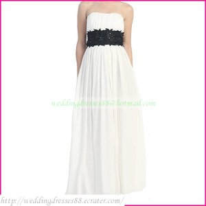 Strapless White Chiffon Empire Maternity Bridal Dress Black Lace Beaded  Wedding Dress