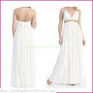 Double Spaghetti White Chiffon Empire Maternity Bridal Dress Ruffled Beaded Wedding Dress