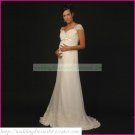 Cap Sleeves White Chiffon Lace Empire Maternity Bridal Dress Applique Beaded Wedding Dress